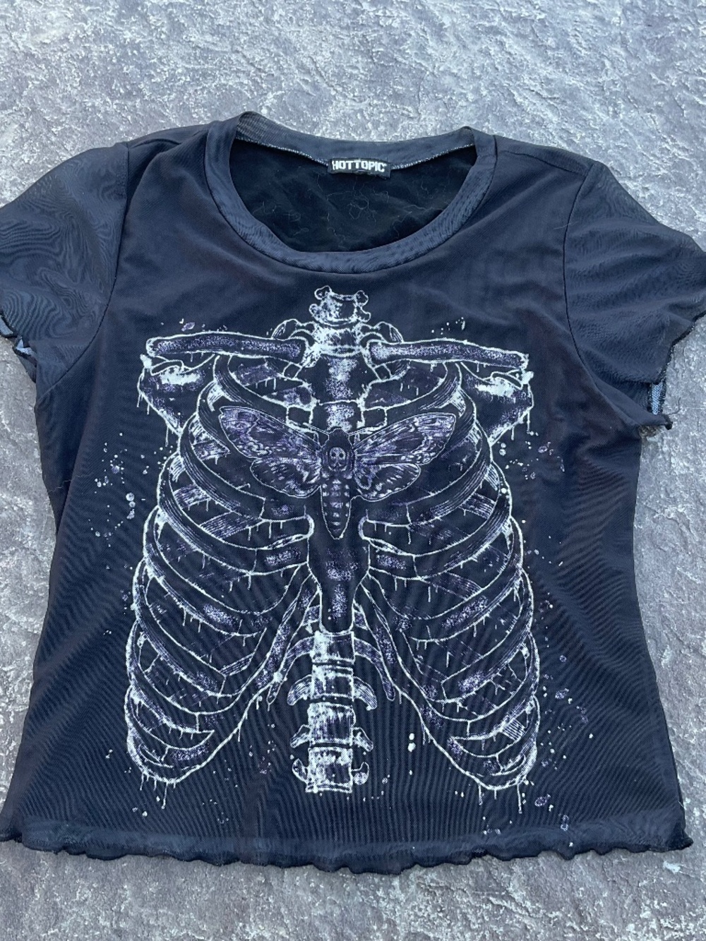 Hot Topic black mesh crop top with ribcage and moth design Size Small No tags
